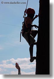 activities, america, boys, childrens, christian, climbing, clothes, hats, helmets, idaho, north america, people, red horse mountain ranch, tree climb, trees, united states, vertical, photograph