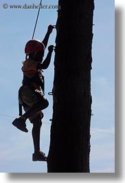 activities, america, boys, childrens, christian, climbing, clothes, hats, helmets, idaho, north america, people, red horse mountain ranch, tree climb, trees, united states, vertical, photograph