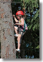 activities, america, childrens, climbing, clothes, colors, girls, hats, helmets, idaho, north america, people, red, red horse mountain ranch, tree climb, trees, united states, vertical, photograph