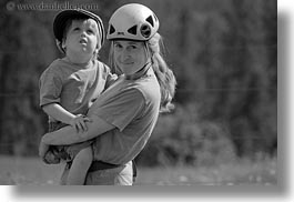 america, black and white, carrying, clothes, hats, helmets, horizontal, idaho, jack jill, jacks, jills, north america, people, red horse mountain ranch, united states, photograph