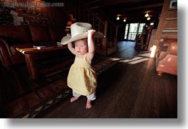america, babies, big, childrens, clothes, cowboy hat, girls, hats, horizontal, humor, idaho, north america, people, red horse mountain ranch, united states, photograph