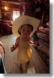 america, babies, big, childrens, clothes, cowboy hat, girls, hats, idaho, north america, people, red horse mountain ranch, united states, vertical, photograph