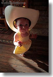 america, babies, big, childrens, clothes, cowboy hat, girls, hats, idaho, north america, people, red horse mountain ranch, united states, vertical, photograph