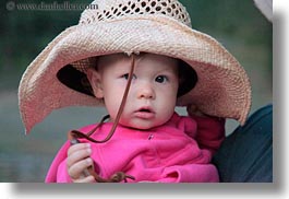 america, babies, childrens, clothes, girls, hats, horizontal, idaho, north america, people, pink, red horse mountain ranch, straw hat, united states, photograph