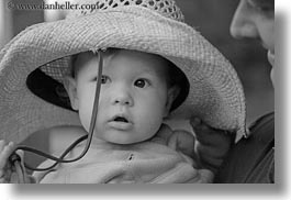 america, babies, black and white, childrens, clothes, girls, hats, horizontal, idaho, north america, people, pink, red horse mountain ranch, straw hat, united states, photograph