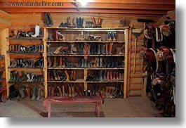 america, boots, cowboys, horizontal, idaho, north america, red horse mountain ranch, shelves, slow exposure, stables, united states, photograph