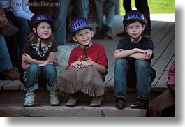 america, boys, childrens, clothes, girls, hats, helmets, horizontal, idaho, north america, people, red horse mountain ranch, stables, united states, photograph