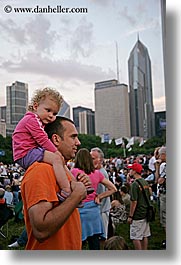 america, blues festival, chicago, childrens, cityscapes, dads, girls, illinois, men, north america, shoulders, united states, vertical, photograph