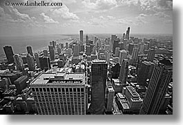 america, black and white, buildings, chicago, cityscapes, clouds, horizontal, illinois, north america, south, united states, views, photograph