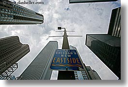 america, buildings, chicago, cityscapes, clouds, east, horizontal, illinois, north america, side, signs, united states, photograph
