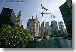 america, chicago, cityscapes, flags, horizontal, illinois, north america, rivers, united states, water, photograph