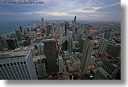 america, chicago, cityscapes, clouds, eve, evening, horizontal, illinois, north america, slow exposure, south, united states, views, photograph