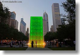 america, chicago, cityscapes, crown fountains, fountains, green, horizontal, illinois, millenium park, north america, united states, photograph
