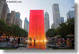 america, chicago, cityscapes, crown fountains, fountains, horizontal, illinois, millenium park, north america, red, united states, photograph