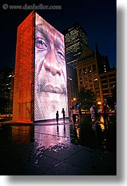 america, chicago, childrens, crown fountains, fountains, illinois, millenium park, nite, north america, people, slow exposure, united states, vertical, water, photograph