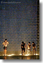 america, chicago, childrens, crown fountains, fountains, illinois, millenium park, nite, north america, people, united states, vertical, water, photograph