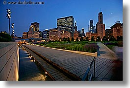 america, chicago, cityscapes, horizontal, illinois, millenium park, nite, north america, slow exposure, united states, walkway, photograph