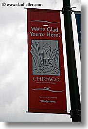 america, banners, chicago, illinois, north america, signs, united states, vertical, photograph
