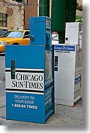 america, chicago, illinois, newsbox, north america, signs, times, united states, vertical, photograph