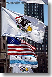 america, chicago, flags, illinois, north america, signs, united states, vertical, photograph