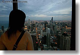 america, chicago, cityscapes, horizontal, illinois, nite, north america, united states, viewing, womens, photograph