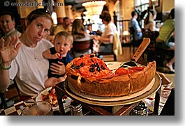 america, babies, chicago, deep, dishes, foods, hellers, horizontal, illinois, mothers, north america, people, pizza, united states, photograph