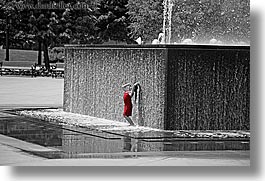 america, b&w/color, chicago, childrens, fountains, girls, horizontal, illinois, north america, people, red, united states, photograph