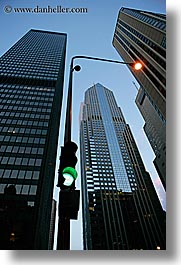 america, buildings, chicago, illinois, lamp posts, lmap, north america, skyscrapers, streetlight, streets, traffic signal, united states, vertical, photograph