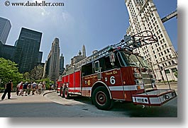 america, chicago, firetruck, horizontal, illinois, north america, streets, united states, photograph