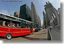 america, bus, chicago, fisheye lens, horizontal, illinois, north america, streets, tourists, united states, photograph