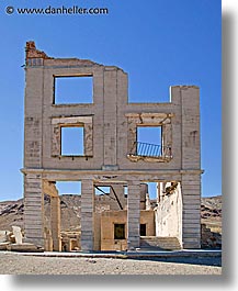 america, buildings, ghost town, nevada, north america, rhyolite, united states, vertical, western usa, photograph