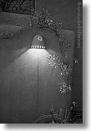 america, architectures, black and white, desert southwest, illuminated, indian country, new mexico, north america, santa fe, sconces, southwest, united states, vertical, western usa, photograph