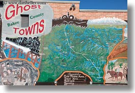 america, baker city, ghosttown, horizontal, map, murals, north america, oregon, united states, photograph
