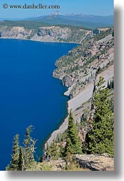 america, crater, crater lake, crater rim, geology, lakes, nature, north america, oregon, rim, united states, vertical, water, photograph