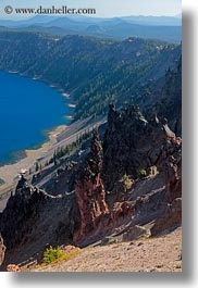 america, crater, crater lake, crater rim, geology, lakes, nature, north america, oregon, rim, united states, vertical, water, photograph