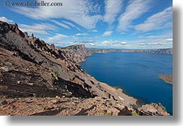 america, clouds, crater, crater lake, crater rim, geology, horizontal, lakes, nature, north america, oregon, rim, sky, sun, united states, water, photograph