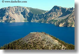 america, crater lake, geology, horizontal, islands, north america, oregon, peaks, united states, wizard, wizard island, photograph