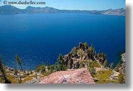 america, crater lake, horizontal, lakes, north america, oregon, trees, united states, photograph