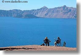 america, crater lake, horizontal, lakes, north america, oregon, sitting, united states, womens, photograph