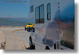 america, camper, crater lake, horizontal, north america, oregon, trucks, united states, yellow, photograph