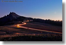 america, cars, crater lake, horizontal, lights, long exposure, moon, mountains, nite, north america, oregon, over, streaks, united states, photograph