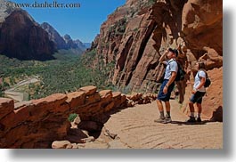 america, angels landing trail, cliffs, hikers, horizontal, mountains, nature, north america, paths, united states, utah, valley, western usa, zion, photograph