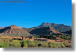 america, horizontal, houses, landscapes, mountains, north america, united states, utah, western usa, zion, photograph