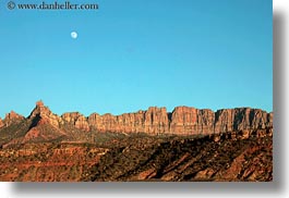america, horizontal, landscapes, moon, mountains, north america, united states, utah, western usa, zion, photograph