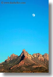 america, landscapes, moon, mountains, north america, united states, utah, vertical, western usa, zion, photograph