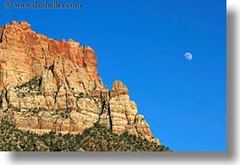 america, horizontal, landscapes, moon, mountains, north america, united states, utah, western usa, zion, photograph