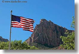 america, american, flags, horizontal, mountains, north america, united states, utah, western usa, zion, photograph