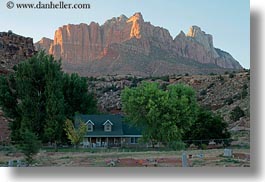 america, horizontal, houses, mountains, north america, rockville cemetery, sunsets, united states, utah, western usa, zion, photograph