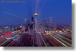 america, buildings, cityscapes, horizontal, nite, north america, pacific northwest, seattle, space needle, structures, united states, washington, western usa, zoom, photograph