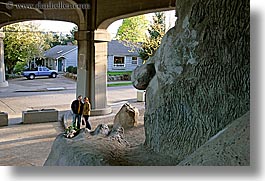 america, arts, couples, fremont, horizontal, materials, north america, pacific northwest, people, sculptures, seattle, stones, troll, united states, veronica, walters, washington, western usa, photograph